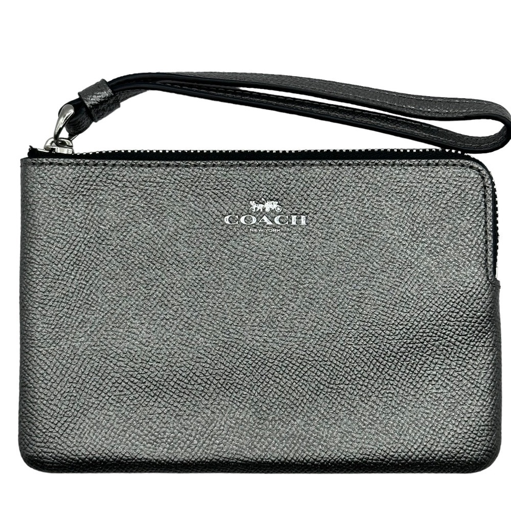 COACH Metallic Silver Corner Zip Wristlet NWOT